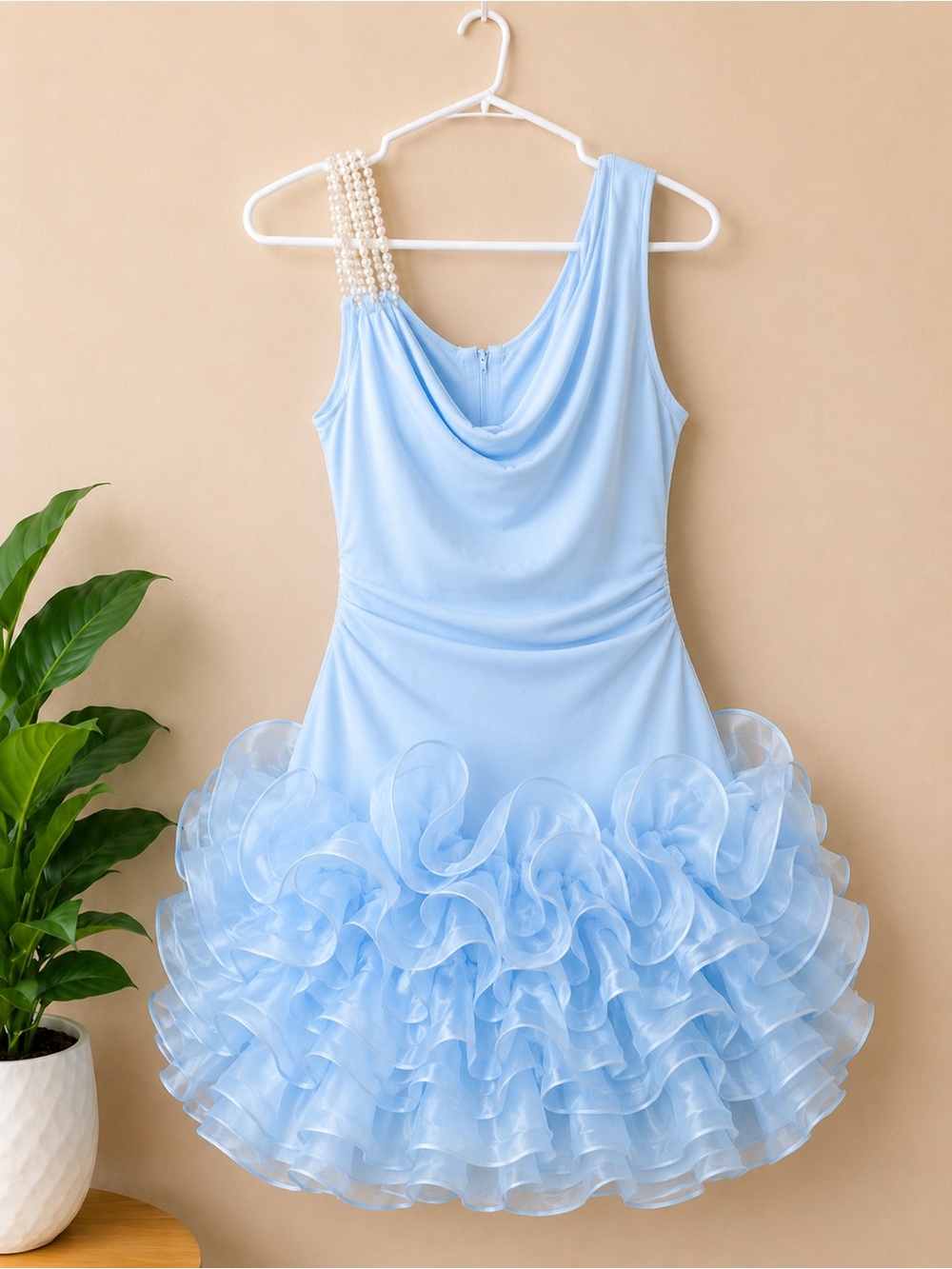 Red One-Shoulder Ruffle Hem Party Dress - Picture 5 of 6